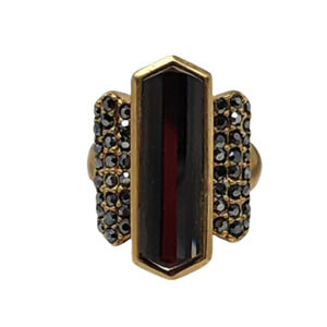 Lia Sophia Ring "Ransom" - Brown Cut Crystals, Antiqued Matt Gold Sz 7